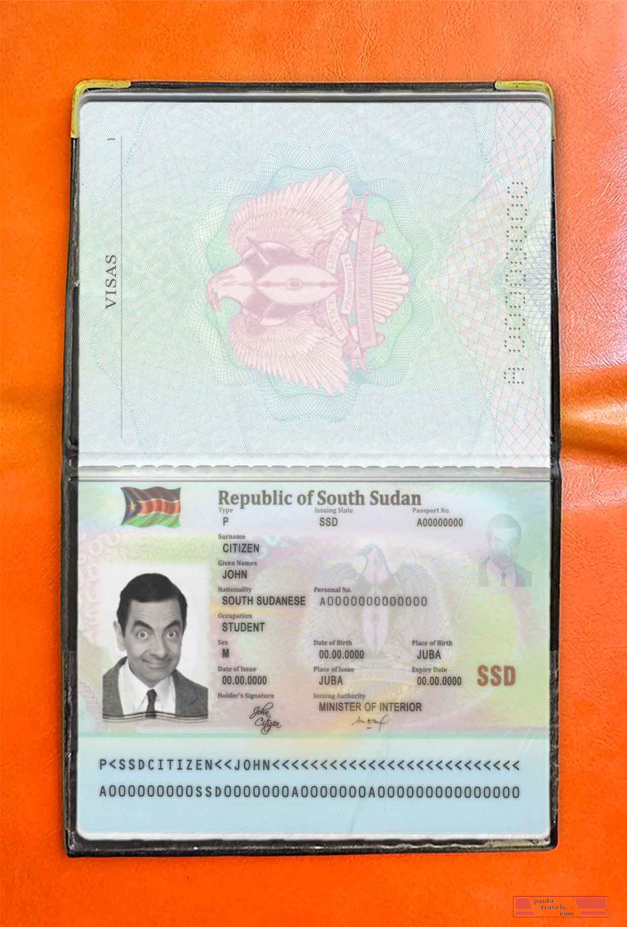 South Sudan passport photo look PSD template